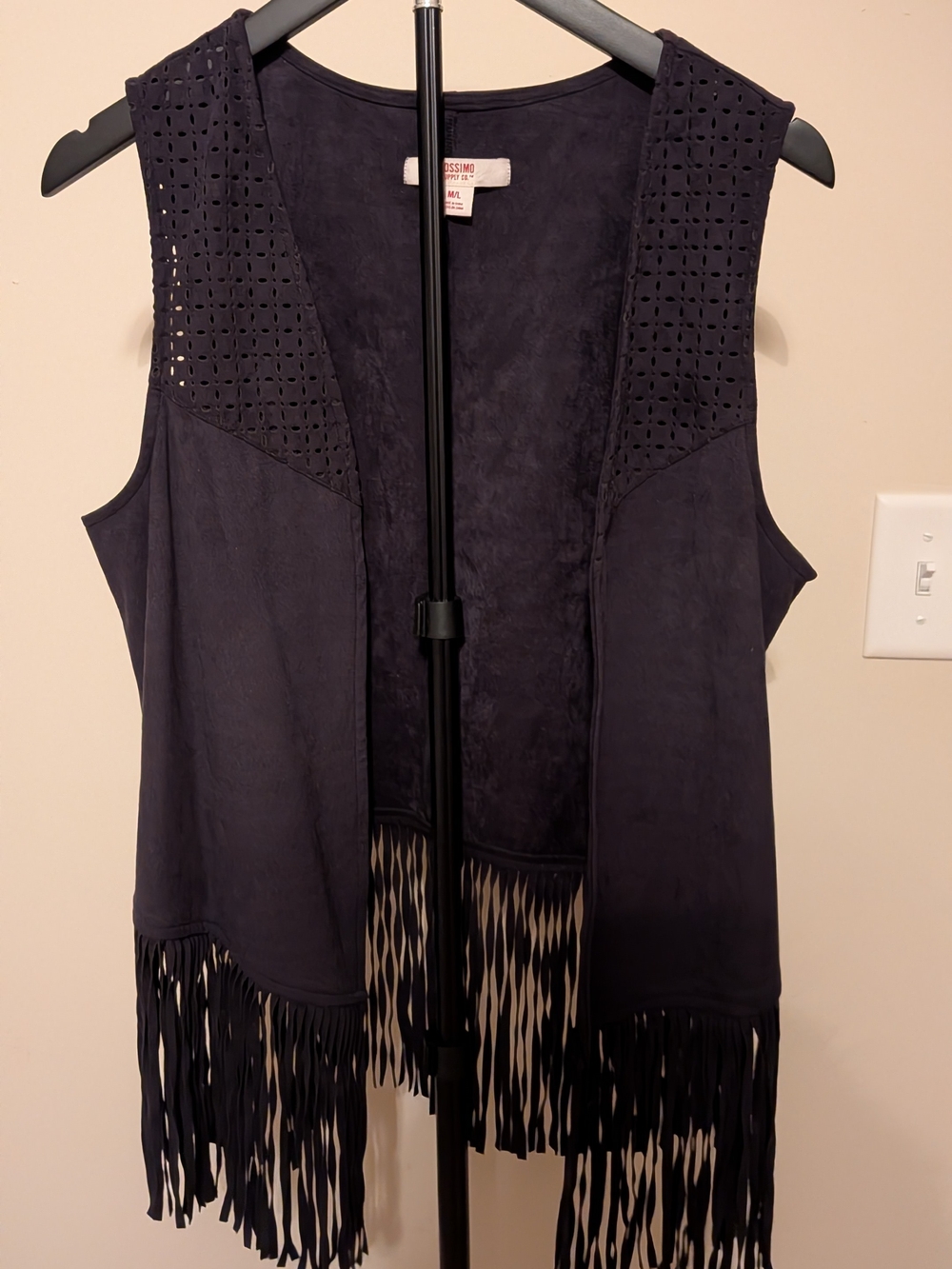 Grey Fringe Suede-Look Sleeveless Vest by Mossimo